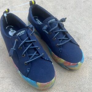 Sperry Women's Crest Vibe Floral Coral/Navy Platform Sneakers Size 9.5